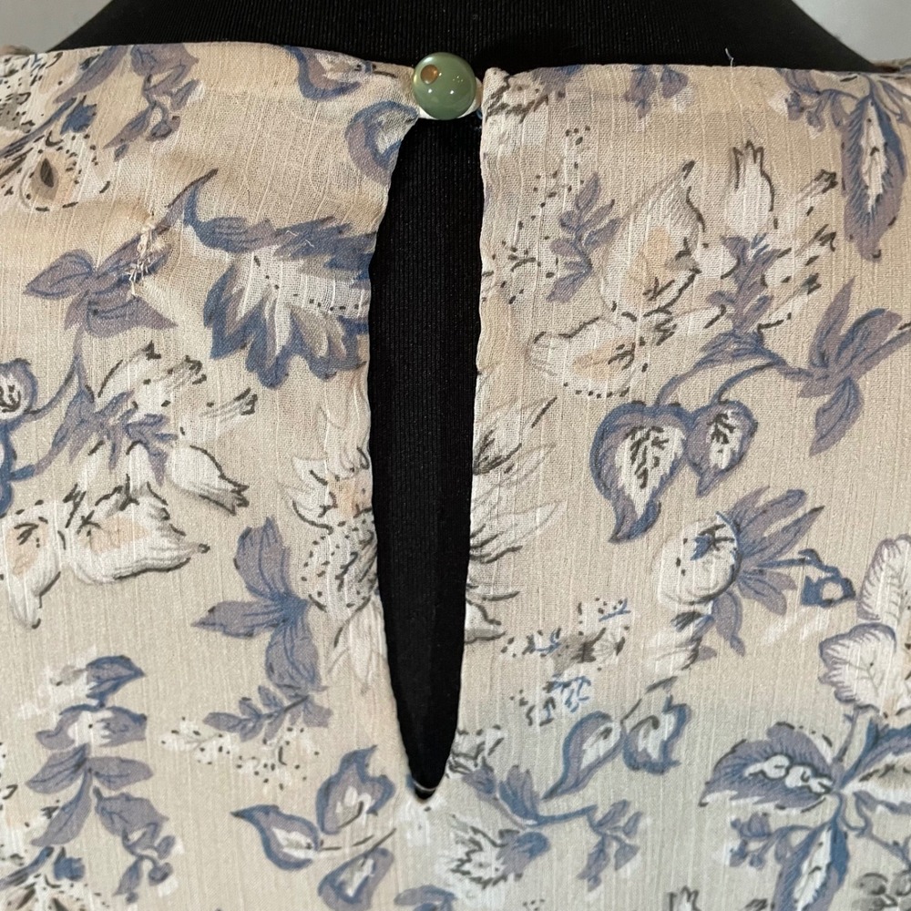 Farrow Floral Long Sleeve Midi Dress Beige Blue Chiffon Size Medium - Picture 3 of 9